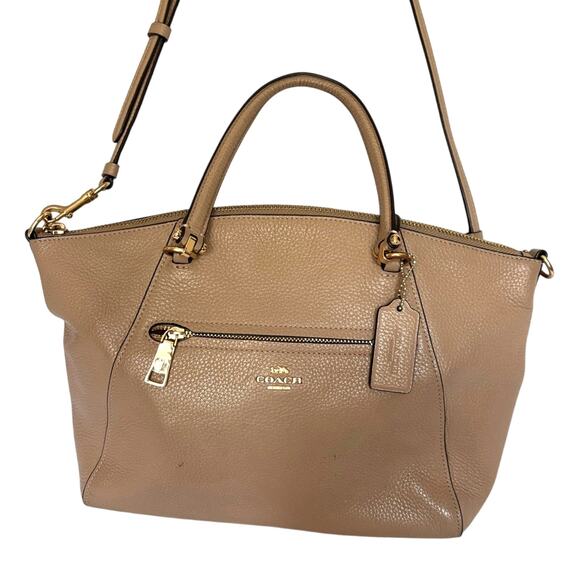 Coach Two-way Tan Bag with Pebble Leather and Adjustable Crossbody Strap. - Picture 1 of 13